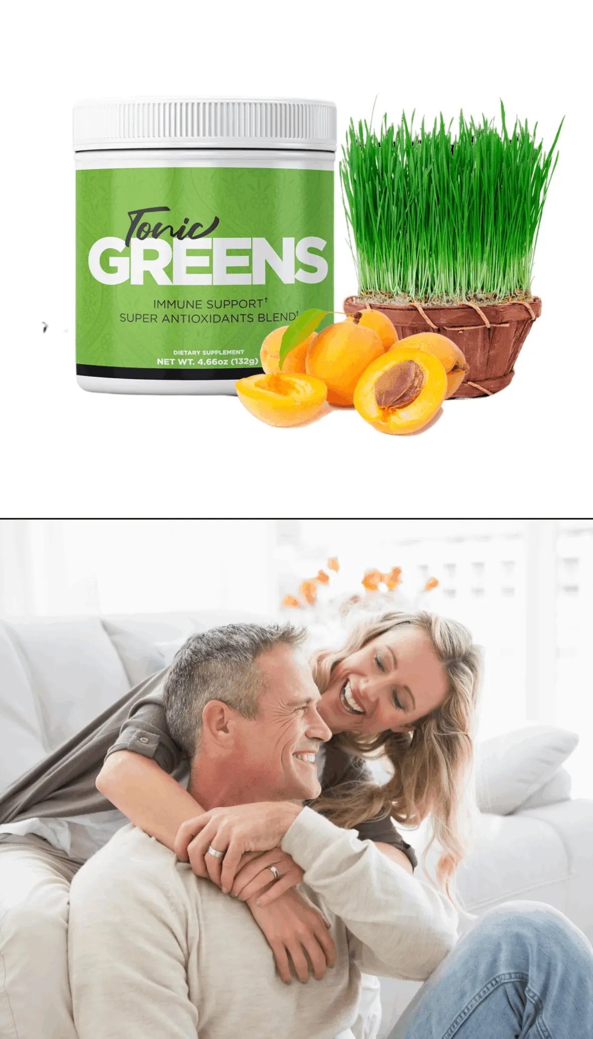 tonic greens bottle with happy couple